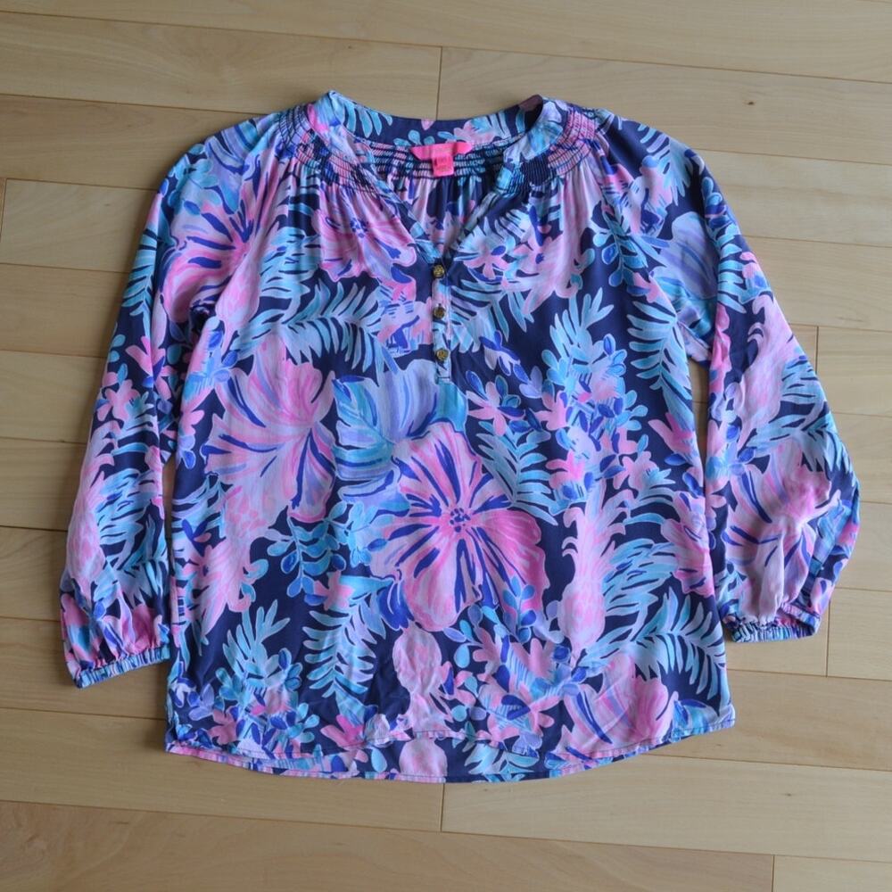Lilly Pulitzer Blouse Top Tropical Floral Size Small